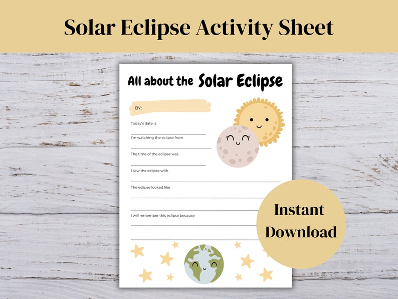 Solar Eclipse Activity for Kids, Total Eclipse Worksheet, Solar Eclipse Classroom Activity, All About the Eclipse, Solar Eclipse for Kids image 1