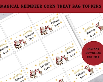 Printable Reindeer Treat Bag Toppers, Magical Reindeer Corn Christmas Party Favor, Reindeer Food Bag Tag, Classroom Christmas Party Favor