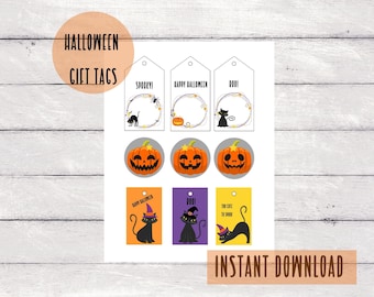 Printable Halloween Gift Tags, Printable Favor Tags, Halloween Tags,  Halloween Printables,  Digitial Download, Halloween Gift Cards