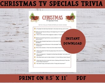 Christmas Specials Trivia Game,  Printable Christmas Trivia Party Game,  Classroom Christmas Activity,  Christmas TV Specials Trivia