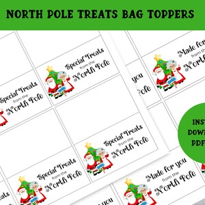 North Pole Treats Bag Topper, Printable Candy Bag Topper, Classroom Christmas Party Favor Tag, Christmas Treat Bags Toppers
