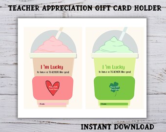 Teacher Appreciation Drink Gift Card Holder,  Teacher Thank You Gift,  Printable Thank You Card, End of the School Year Gift