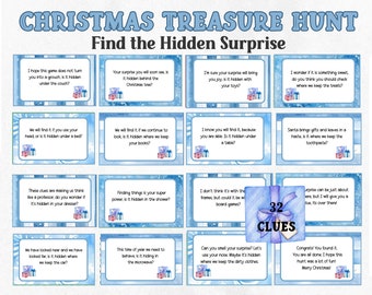 Indoor Christmas Treasure Hunt, Christmas Scavenger Hunt, Find the Gift Christmas Game,  Treasure Hunt Clues for Kids