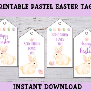 Afdrukbare pastelkleurige paastags, paashaastags, paasgunsttags, vrolijke paastags, afdrukbare cadeautags, gunsttags, paasmandtags