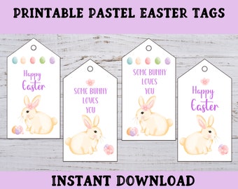 Printable Pastel Easter Tags, Easter Bunny Tags, Easter Favor Tags, Happy Easter Tags, Printable Gift Tags, Favor Tags, Easter Basket Tags