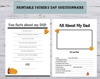 Printable Father's Day All About Dad Questionnaire, Father's Day Gift from Kids, Pizza Themed Dad, Fathers Day Printable, Instant Download