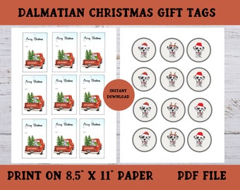 Dalmatian Christmas Gift Tags, Dog in a Red Truck Printable Tag, Holiday Favor Tags, Dog Lover Gift Tag, Instant Download