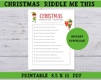 Christmas Riddle Me This Game,  Printable Christmas Game For Kids, Christmas Classroom Activity,  Party Game for Kids, Christmas Riddles