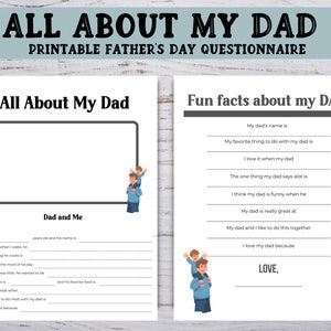 All About My Dad Questionnaire, Printable Father&#39;s Day Gift From Kids, Gift For Dad,  Keepsake Gift For Father&#39;s Day