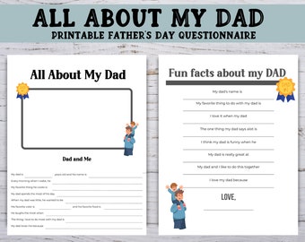 All About My Dad Questionnaire, Printable Father's Day Gift From Kids, Gift For Dad,  Keepsake Gift For Father's Day