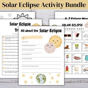 Solar Eclipse Activity Bundle,  Solar Eclipse Scavenger Hunt, Solar Eclipse Party Games,  Kids Solar Eclipse Activities