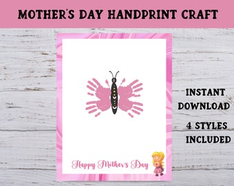 Mother's Day Butterfly Handprint Craft, Mother's Day Keepsake, Printable Handprint Activity, Daycare Mother's Day Activity, Gift from Kids