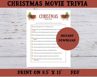 Christmas Movie Trivia Game, Printable Christmas Party Game,  Classroom Christmas Activity,  Christmas Trivia Party Game