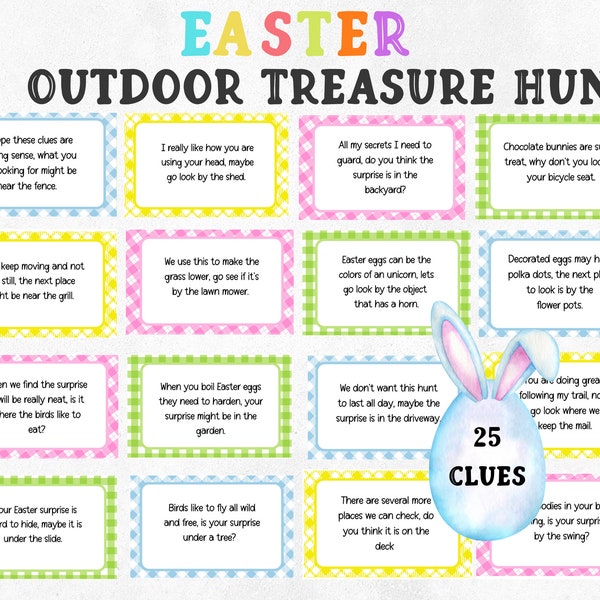 Easter Outdoor Treasure Hunt, Scavenger Hunt for Kids,  Printable Easter Game,  Treasure Hunt Cards, Kids Easter Game, Outdoor Easter Game