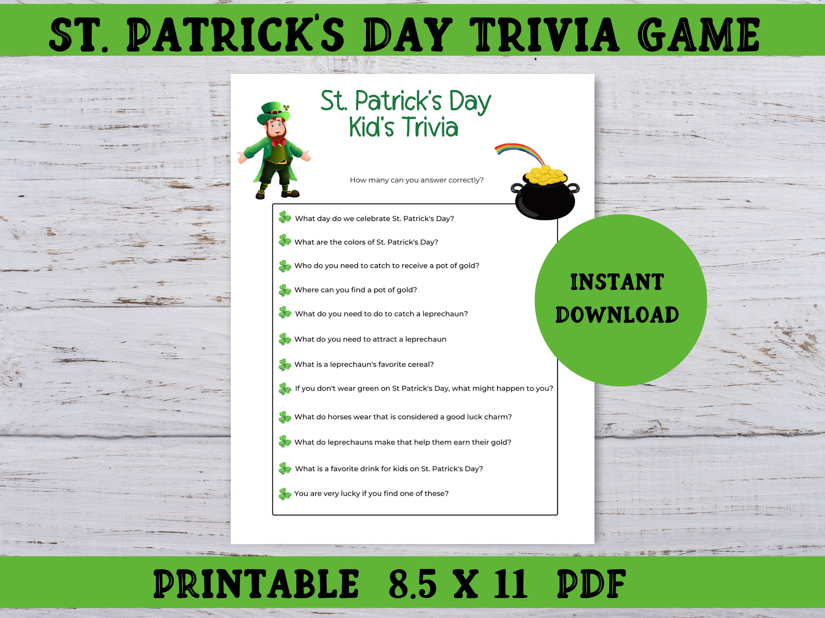 St. Patrick's Day Trivia Game, St. Patricks Day Classroom Printable ...
