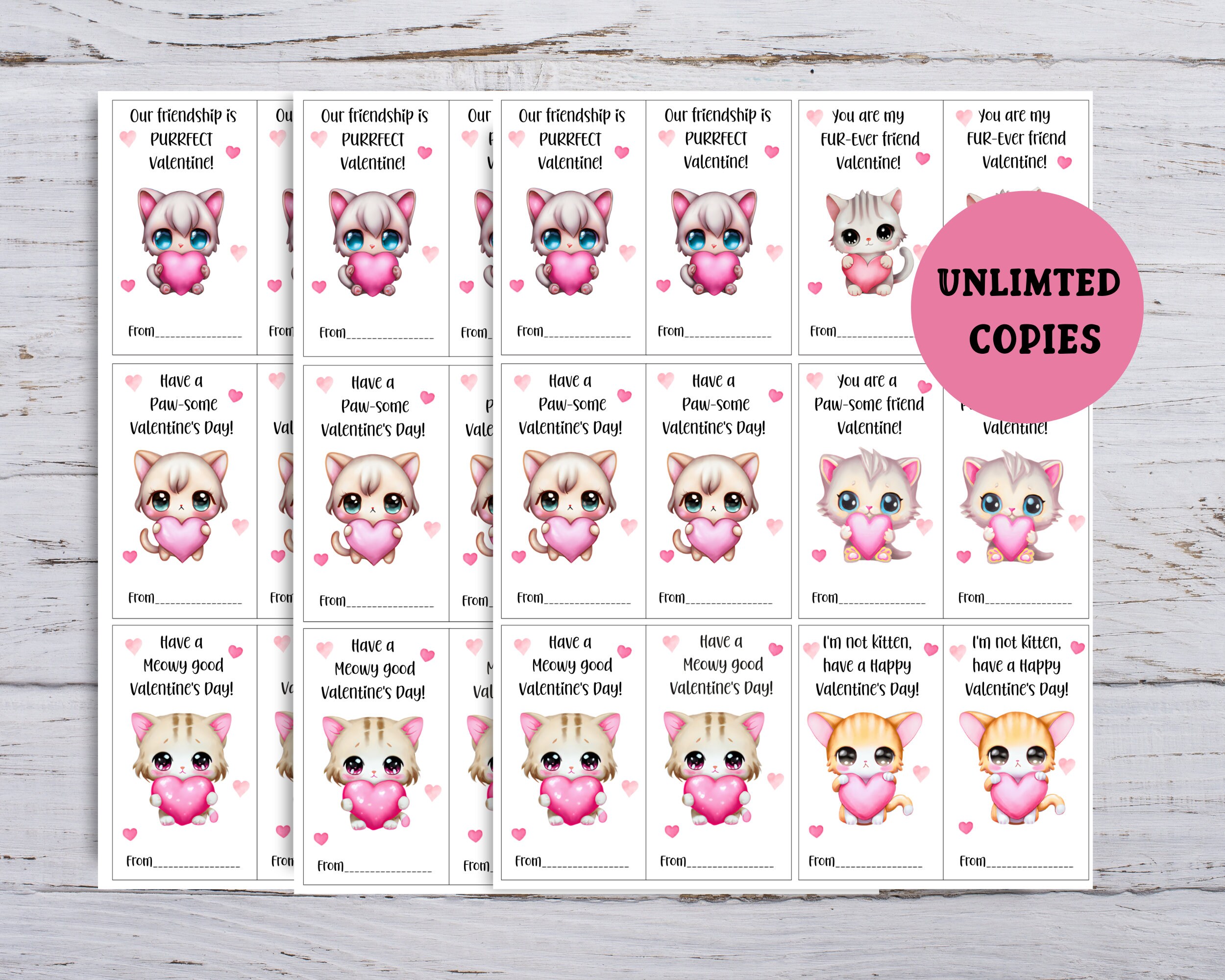 Printable Kitten Valentines for Kids Valentine Cards for - Etsy