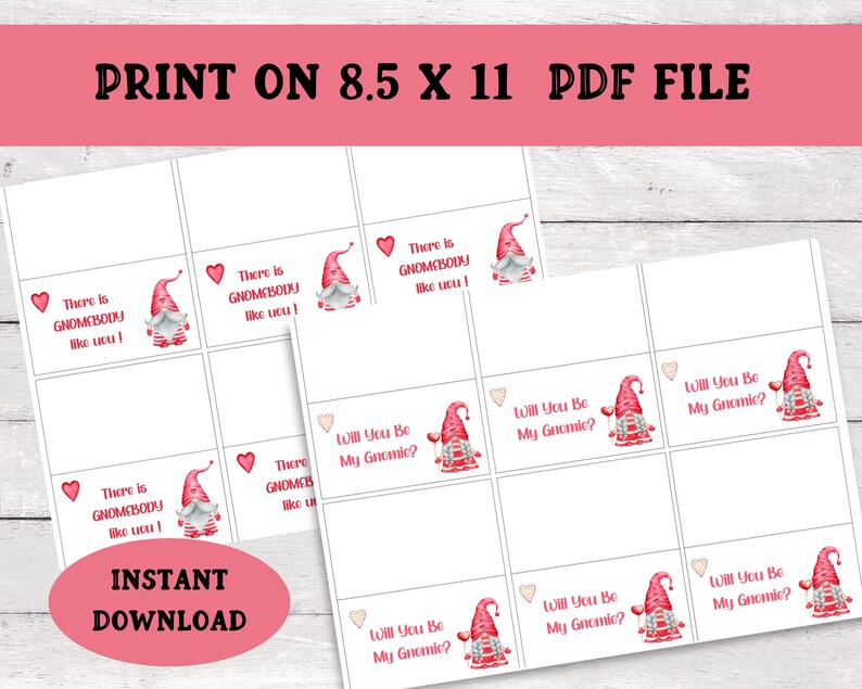 Printable Gnome Valentine's Day Treat Bag Toppers - Etsy