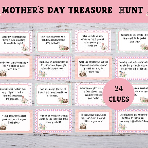 Mother's Day Treasure Hunt, Printable Mother's Day Game, Mother's Day Gift Hunt, Treasure Hunt Clue Cards