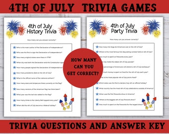 4th of July Trivia, Independence Day Party Games, Printable Patriotic Questions, Fourth of July Riddle Me This
