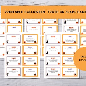 Halloween afdrukbare waarheid of schrikken partyspel, Halloween partyspel voor kinderen, afdrukbaar familiespel, direct downloaden