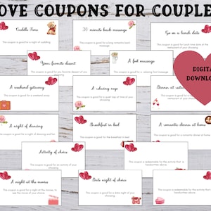 Valentines Day Coupons, Printable Love Coupons for Couples, Date Night Coupons, Anniversary Gift, Gift for Her, Gift for Him