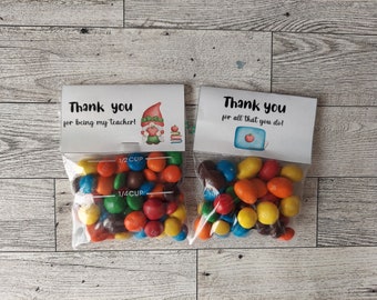 Teacher Appreciation Treat Bag Toppers, Printable Thank You Treat Topper, Instant Download, Teacher Thank You Gift,  Treat Bag Favor Cards