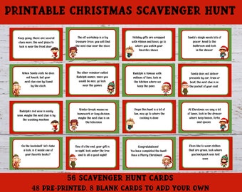 Printable Indoor Christmas Scavenger Hunt, Christmas Treasure Hunt,  Christmas Riddle Game for Kids,  Scavenger Hunt Clue Cards,