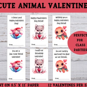 Cute Animal Valentines For Kids, Printable Classroom Valentines, Kids Valentines Cards for Class Parties, Cute Animal Valentines