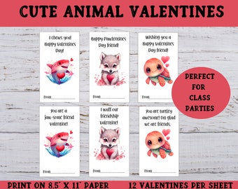 Cute Animal Valentines For Kids, Printable Classroom Valentines, Kids Valentines Cards for Class Parties, Cute Animal Valentines