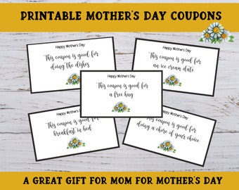 Mother's Day Coupons, Mother's Day Gift, Printable Coupons for Mom, Mom Gift, Printable Coupons with Daisies, Gift Coupons from Child