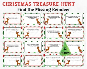 Indoor Christmas Treasure Hunt,  Christmas Scavenger Hunt for Kids,  Christmas Treasure Hunt Clues,   Printable Christmas Activity