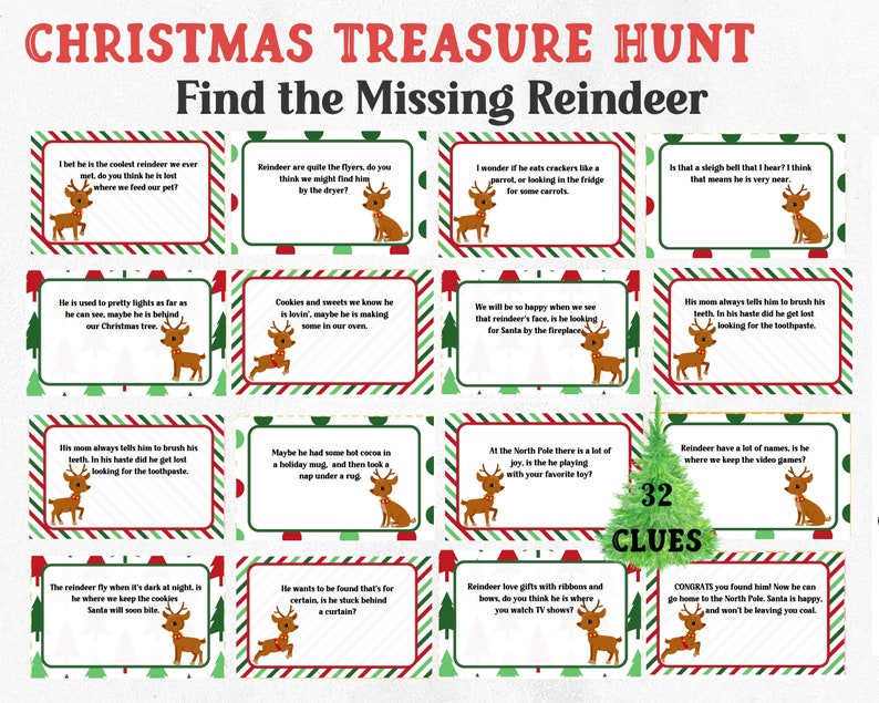 Indoor Christmas Treasure Hunt, Christmas Scavenger Hunt for Kids, Christmas Treasure Hunt Clues, Printable Christmas Activity image 1