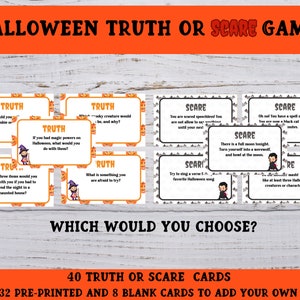Truth or Scare Game for Kids, Printable Halloween Party Game, Tween Halloween Game