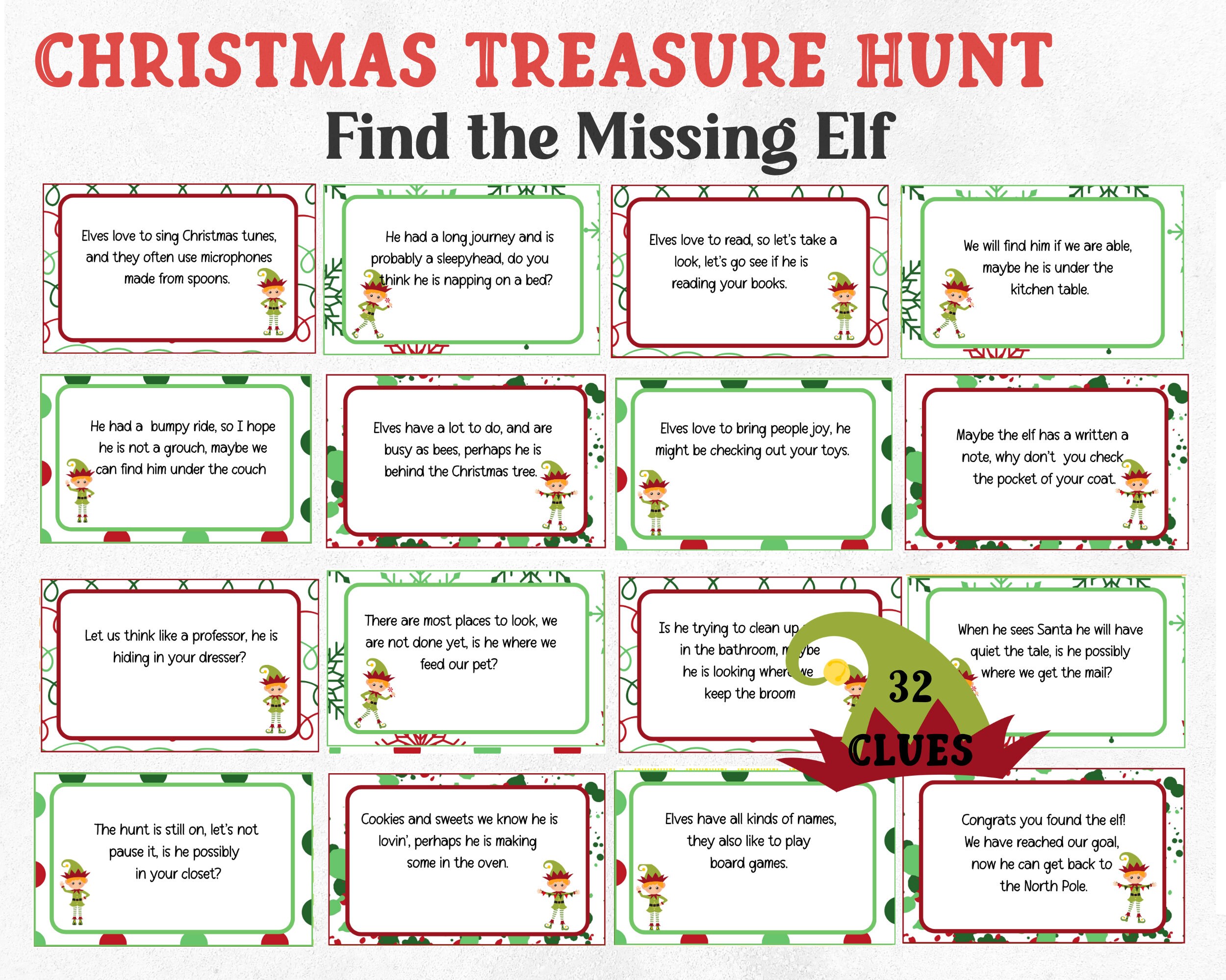 Indoor Christmas Scavenger Hunt, Christmas Treasure Hunt, Find the Elf