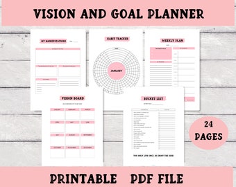 Vision and Goal Planner, Printable Manifestation Journal,  Habit Tracker, Mood Tracker, Daily Planning Pages, Manifestation Planner