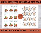 Golden Retriever Christmas Gift Tags, Printable Dog in Red Truck Tags, Holiday Favor Tags, Dog Lover Gift Tag, Instant Download