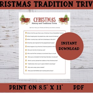 Christmas Traditions Printable Trivia Game, Christmas Party Trivia Game, Classroom Christmas Activity, Trivia Game with Answer Key