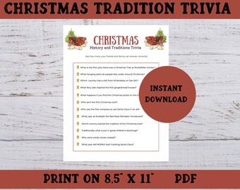 Christmas Traditions Printable Trivia Game, Christmas Party Trivia Game, Classroom Christmas Activity, Trivia Game with Answer Key
