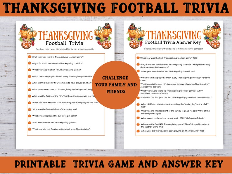 Thanksgiving Food Trivia Game, Thanksgiving Party Trivia Game