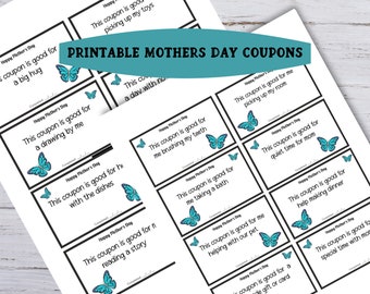 Printable Mother's Day Coupons, Mother's Day Gift, Gift Coupons for Mom, Printable Coupons, Gift from Child, Instant Download, Gift for Her