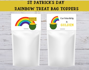 St Patricks Day regenboog traktatie tas toppers. Afdrukbare feestartikelen, feesttastoppers, klasfeestartikelen, St Patty's Day feestartikelen