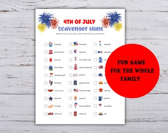 4th of July Scavenger Hunt, Independence Day Treasure Hunt, Patriotic Game for Kids,  Printable July 4th Family Activity