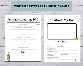 Printable Fathers Day Questionnaire, Fathers Day Gift from Kids, Fun Facts about Dad, Instant Download, Golf Theme Fathers Day Printable