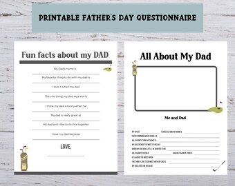 Printable Fathers Day Questionnaire, Fathers Day Gift from Kids, Fun Facts about Dad, Instant Download, Golf Theme Fathers Day Printable