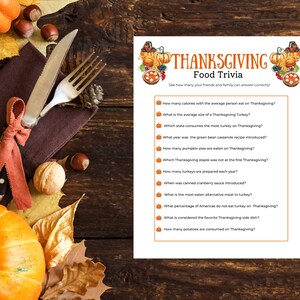 Thanksgiving Food Trivia Game, Thanksgiving Party Trivia Game