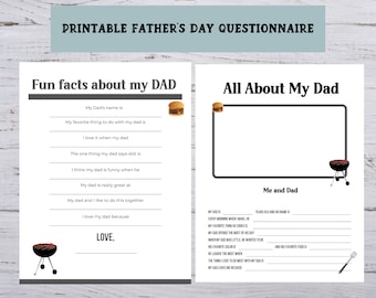 Printable Fathers Day Questionnaire with Camping Theme,  Gift for Dad from Child,  Instant Download, Last Minute Gift, Fathers Day Printable