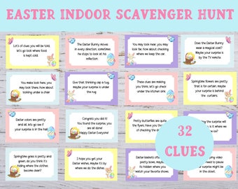 Easter Indoor Scavenger Hunt, Easter Treasure Hunt for Kids, Printable Kids Scavenger Hunt, Easter Party Game, Treasure Hunt Clue Cards