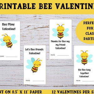 Printable Bee Classroom Valentine&#39;s Day Cards, Printable Valentines for Kids,  Bee Valentines, Classroom Printable Valentines, Bee Cards