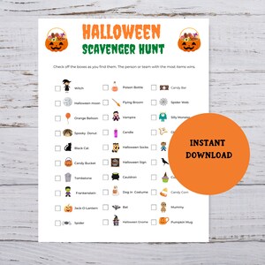 Printable Halloween Scavenger Hunt Party Game, Kids Halloween Party Game, Halloween Activity, Classroom Halloween Game, Instant Download
