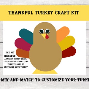 Thankful Turkey Craft Kit, Printable Thanksgiving Activity, Turkey Craft for Kids, What I'm Thankful for Turkey, Instant Download image 2